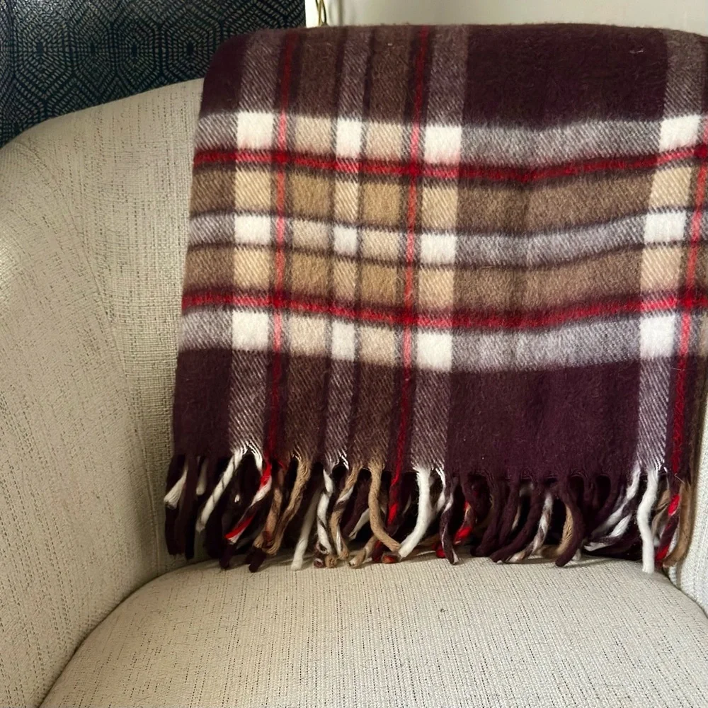 Vintage Faribo Faribault Woolen Mill Plaid Wool Throw Blanket 56x50 Plaid Brown